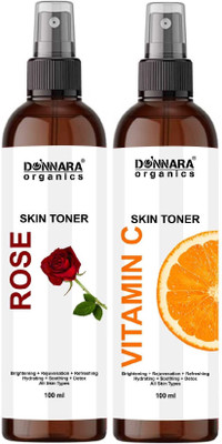 DONNARA organics Rose & Vitamin C Face Mist & Toner for Hydrating Skin (100ml) Combo of 2 Men & Women(200 ml)