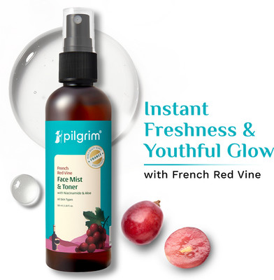 Pilgrim Alcohol Free Red Vine Face Toner, Face Mist Spray For Anti Ageing, Glowing Skin, Dry, Oily Skin, Men & Women,100ml Men & Women(100 ml)