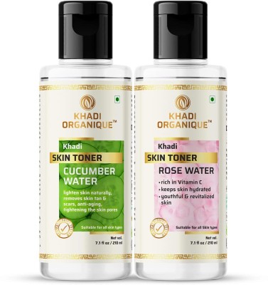 khadi ORGANIQUE Rosewater Toner & Cucumber Water Toner (Set of 2) Men & Women(420 ml)