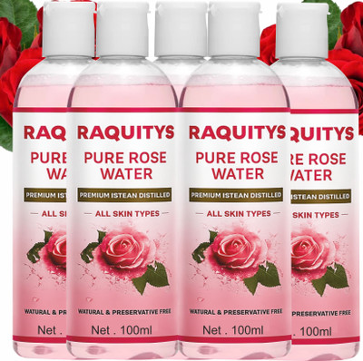 RAQUITYS Rose Water Face Toner with Witch Hazel 100ml pack of 5 Men & Women(500 ml)