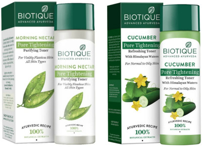 BIOTIQUE Morning Nectar Toner 120ml & Cucumber Pore Tightening Toner 120ml (Pack of 2 ) Men & Women(240 ml)