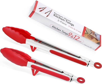 We3 Salad Tongs Tong with Silicon Tips Kitchen Utensil Set for Barbecue Salad Grilling Frying 30.48 cm NA Tong Set(Pack of 2)