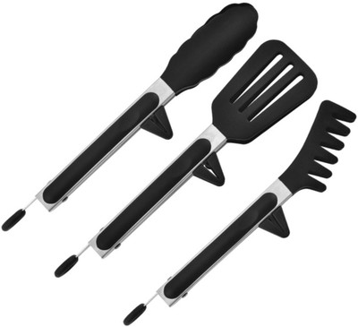 KIPSOME Kitchen Tong, Stainless Steel with Silicone Tips kitchen tongs, stainless steel and heat-resistant silicone barbecue tongs 26.7 cm Serving Tongs(Pack of 3)