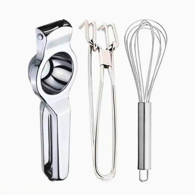 SSR TRADER ECOM-SS03 Stainless Steel Kitchen Tool Set (Lemon Squeezer, Tong & Whisk) 20 cm Utility Tongs(Pack of 3)