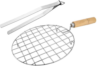 U ASK Round Roasting Net with Steel Chimta Set Stainless Steel Wire Roaster, Papad Jali,Roti Grill,Chapati Grill Round 19 cm, 27 cm Roasting Tong Set(Pack of 2)