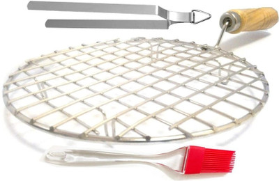 A2SK Round Papad Roaster Roti Chimta and Butter Brush Multipurpose Jali 17 cm Roasting Tong Set(Pack of 3)