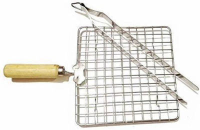 A2SK Roasting Net with Steel Tong Stainless Steel Wire Roaster, Papad Jali,Roti Grill,Chapati Grill Square 17 cm, 27 cm Utility Tongs(Pack of 2)