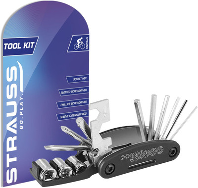 Strauss Multipurpose 16 in 1 Bicycle Repair Folding Pocket Cycling Tool Kit