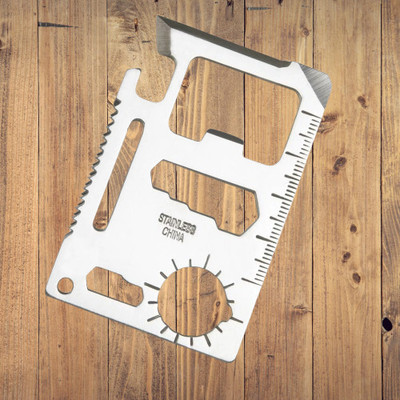 ASTOUND 11 in 1 Stainless Steel Credit Card Pocket Sized Survival Multi tool-Silver Camping & Hiking Camping Tool Kit