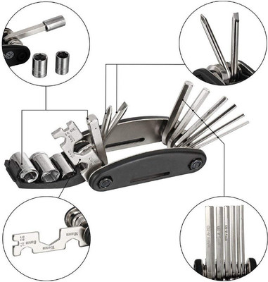 LookTook ® 15 in 1 Multi-function Bicycle Tools Kit Spoke Wrench Screwdriver Cycling Pocket Size, Wrench , Bicycle Repair Tool Bike Pocket Multifunction Folding Cycling Tool