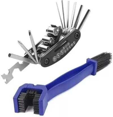 ghg Combo of Chain Cleaner Brush and 15 in 1 Multi-function Tools Kit Cycling Bicycle Chain Cleaner Brush & Tool Kit
