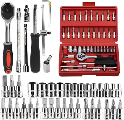 ZUDORA 46 Pcs 1/4” Drive Socket Ratchet Wrench Set Cycling Metric sockets, bit sockets, ratchet, extension bars (46 pcs)