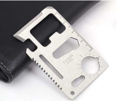 ASTOUND Multi-Purpose 11 In 1 Credit Card Size Wallet Ninja Pocket Tool-Silver Camping & Hiking Camping Tool Kit