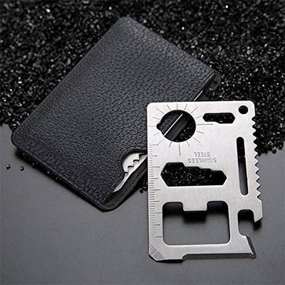 Xydrozen 11 in 1 Multipurpose Credit Card Size Pocket Survival Tool Kit-Silver Camping & Hiking Camping Tool Kit