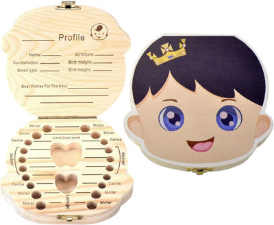 AWEMONK Baby First Tooth Fairy Box, Wooden Baby Boy Tooth Keepsake Box Organizer - Boys Toothbrush Case(Pack of 1)