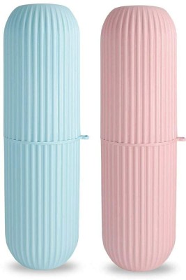 Angelware Plastic Capsule Toothbrush Box Case Holder Travel Cover- Pack of 1 Plastic Toothbrush Holder(Pink, Blue)