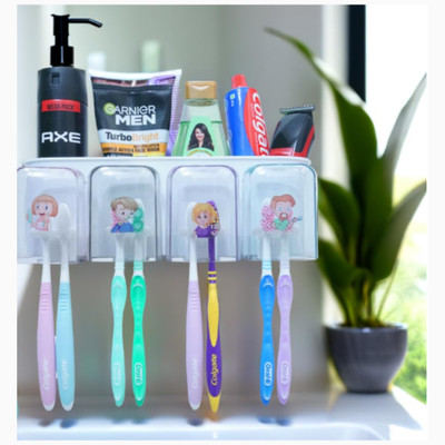 CHITRAKUT Magnetic Toothbrush Holder with Storage Shelf & Wall Mounted Organizer Plastic Toothbrush Holder(Clear, Wall Mount)