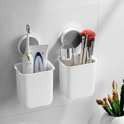 M Y Toothbrush Holder For Bathroom, Easy Wall Mount Self Adhesive Organizer Plastic Toothbrush Holder(White, Wall Mount)