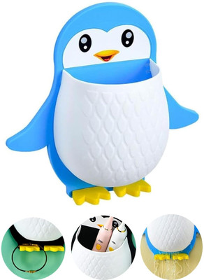 tvAt Penguins Shape Toothbrush Holder for Toothpaste, Comb, Brush, Cosmetics Plastic Toothbrush Holder(Blue, Wall Mount)