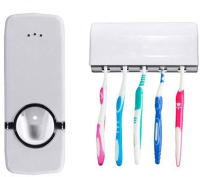 AJB Automatic Toothpaste Dispenser & Toothbrush Holder Bathroom Organizer Plastic Toothbrush Holder(Multicolor, Wall Mount)