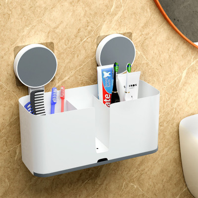 KUBER INDUSTRIES Kuber Industries Plastic Self-Adhesive Toothpaste Holder | White Plastic Toothbrush Holder(White, Wall Mount)