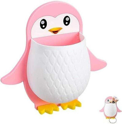 PLUTHERA 1PCS Penguin Toothbrush Holder/Brush Stand/Pen Holder/Kitchen/Bedroom/Office Plastic Toothbrush Holder(Pink, Wall Mount)