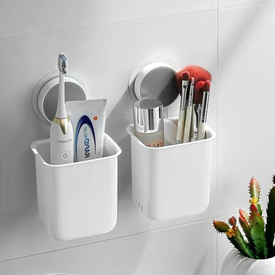 jagran Wall Mounted Self Adhesive Bathroom Toothpaste Holder, Makeup, Razor Holder Plastic Toothbrush Holder(White, Wall Mount)