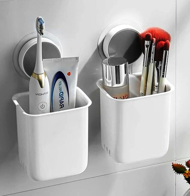 Craftbin Self Adhesive Bathroom Toothbrush Holder, Toothpaste Stand, Shaver, Razor Plastic Toothbrush Holder(White, Wall Mount)