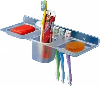 KEEPWELL Unbreakable ABS Plastic 4-In-1 Multipurpose Tooth Brush/Tumbler/Paste Holder Plastic Toothbrush Holder(White, Wall Mount)