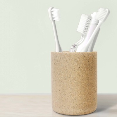 anko Sand Look, Rust-Proof, Leak-Proof, Easy to Clean- 10.5 cm (H) x 8cm (Dia.) Ceramic Toothbrush Holder(Beige)