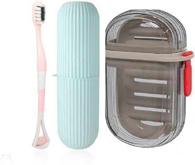 Pivot Travel 1 Soap Box and Toothbrush Case with toothbrush, Durable Waterproof Plastic Toothbrush Holder(Multicolor)