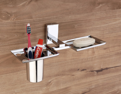 FORSQUARE HARDWARE PRODUCTS SS304 Soap Dish and Tumbler Holder / Premium Bathroom Accessories Stainless Steel Toothbrush Holder(Silver, Wall Mount)