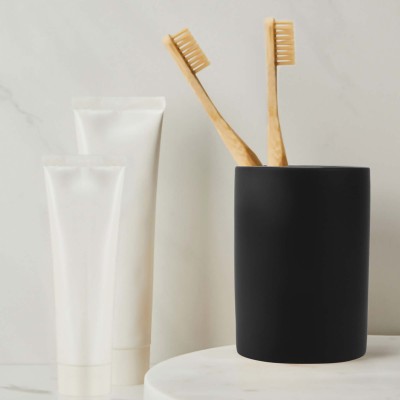 anko Soft Touch Design, Rust-Proof, Leak-Proof, Easy to Clean- 11cm (H) x 8cm (Dia.) Stoneware Toothbrush Holder(Black)