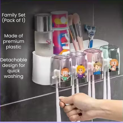 CHITRAKUT Family Toothbrush Holder with Cover | Wall Mounted Bathroom Accessories Plastic Toothbrush Holder(Multicolor, Wall Mount)