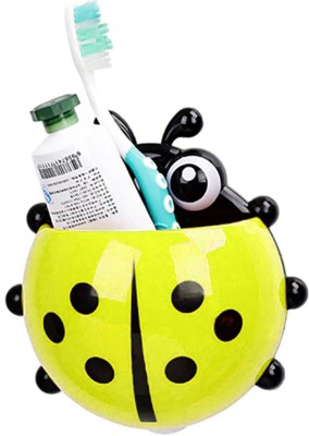 WHITEIBIS Ladybug Wall Suction multipurpose holder (tooth brush,pen ,comb ,mobile ,remote) Plastic Toothbrush Holder(Yellow, Wall Mount)