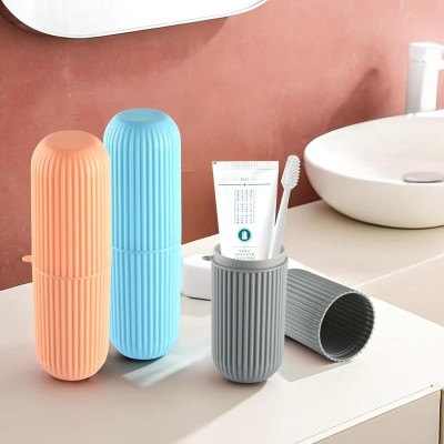 KUBER INDUSTRIES Travel Toothbrush Holder for Traveling|Camping|Pack of 3 Plastic Toothbrush Holder(Orange, Blue, Grey, Wall Mount)