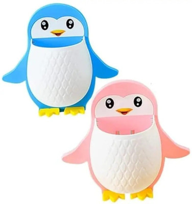 romj Wall Mounted Penguin Design Toothpaste Holder, Remote and Mobile Stand Plastic Toothbrush Holder(Multicolor, Wall Mount)