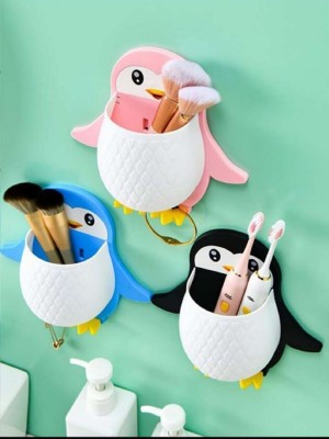 Whitedew Toothbrush Holder Storage Organizer for Bathroom Wall Mounted Penguin Shape Plastic Toothbrush Holder(Multicolor, Wall Mount)