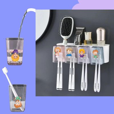 CHITRAKUT Toothbrush Holder and Paste Dispenser with 4 Cups for Bathroom Storage Plastic Toothbrush Holder(Multicolor, Wall Mount)