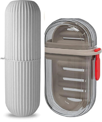 Pivot Travel 1 Soap Box with 1 Toothbrush Case, Durable Waterproof Plastic Toothbrush Holder(Multicolor)