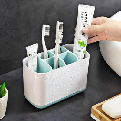 DEW MAT Toothbrush Toiletries Holder Stand Plastic 5 Compartment Caddy Organizer Plastic Toothbrush Holder(Multicolor, Wall Mount)