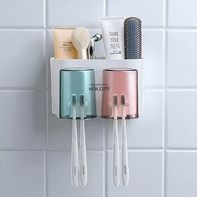 GITROX Wall Mounted for Bathroom, Brush Holder for Bathroom(2 Cup) Plastic Toothbrush Holder(Wall Mount)