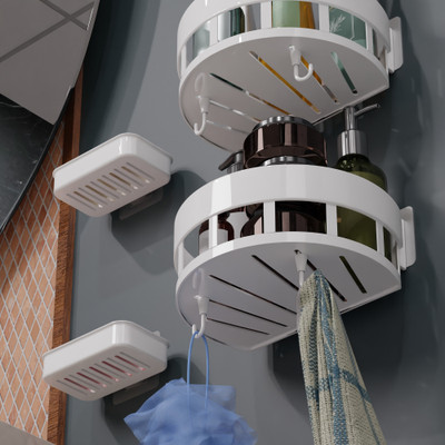 Mirramor 4Pcs Kitchen/Bath Shelf/Brush Stand/Soap Dish/Bathroom Plastic Toothbrush Holder Plastic Toothbrush Holder(White, Wall Mount)