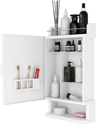 GLOXY Bathroom Mirror Cabinet with Soap/Toothbrush Holder/Rack/Organizer/Storage Acrylic, Plastic Wall Shelf(Number of Shelves - 3, White)