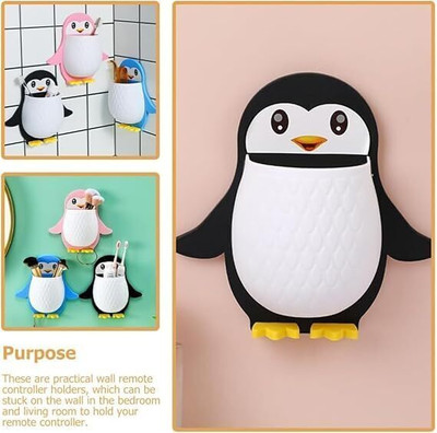 Radha Penguin Floating Shelf Self Adhesive for Kitchen,Bathroom,Room,Office x2.17 Plastic Toothbrush Holder(Multicolor, Wall Mount)