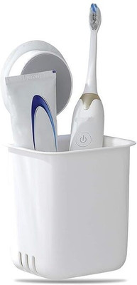 FLASHKITCH Toothbrush Holder For Bathroom,Magic Adhesive Multifunctional Organizer Plastic Toothbrush Holder(White, Wall Mount)