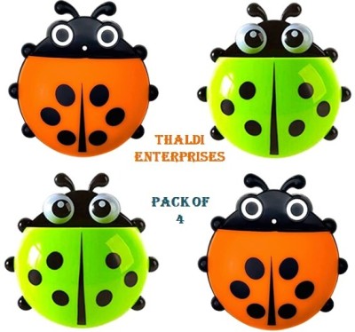 Thaldi Enterprises Ladybug Wall Mount Toothbrush/Pen/ Mobile Holder Bathroom Organizer (Pack of 4) Plastic Toothbrush Holder(Green, Orange, Wall Mount)