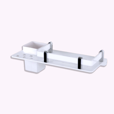Sarvatr Acrylic 3 in 1 Toothbrush Holder WITH Rack Bathroom Accessories Acrylic Toothbrush Holder(White, Wall Mount)
