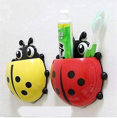 WHITEIBIS Ladybug Insect Wall Mount Toothbrush Holder for Pencil,Pen,Brush,Toothpaste Plastic Toothbrush Holder(Multicolor, Wall Mount)