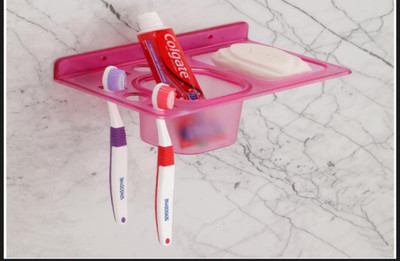 EMBICON Smart Buy 3 in 1 Unbreakable Soap Stand With Toothpaste Holder Stand Plastic Toothbrush Holder(Pink, Wall Mount)